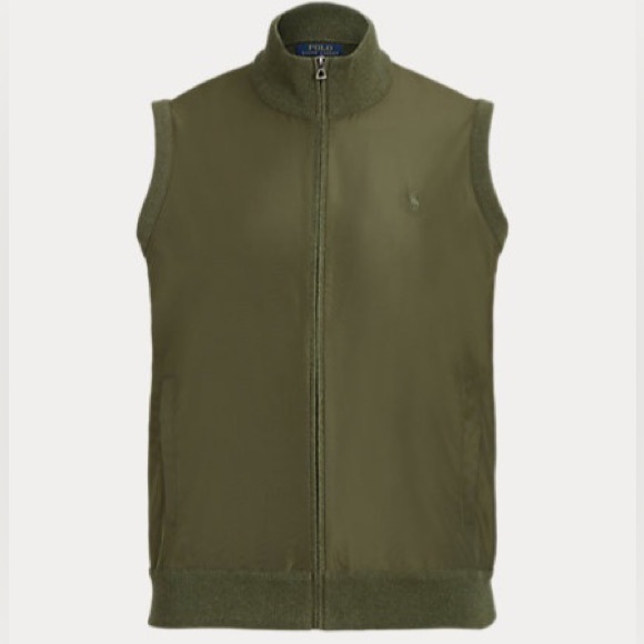 Polo Ralph Lauren Men's Olive Woven Knit Fully Lined Zipper Front Hybrid Vest - Picture 3 of 13